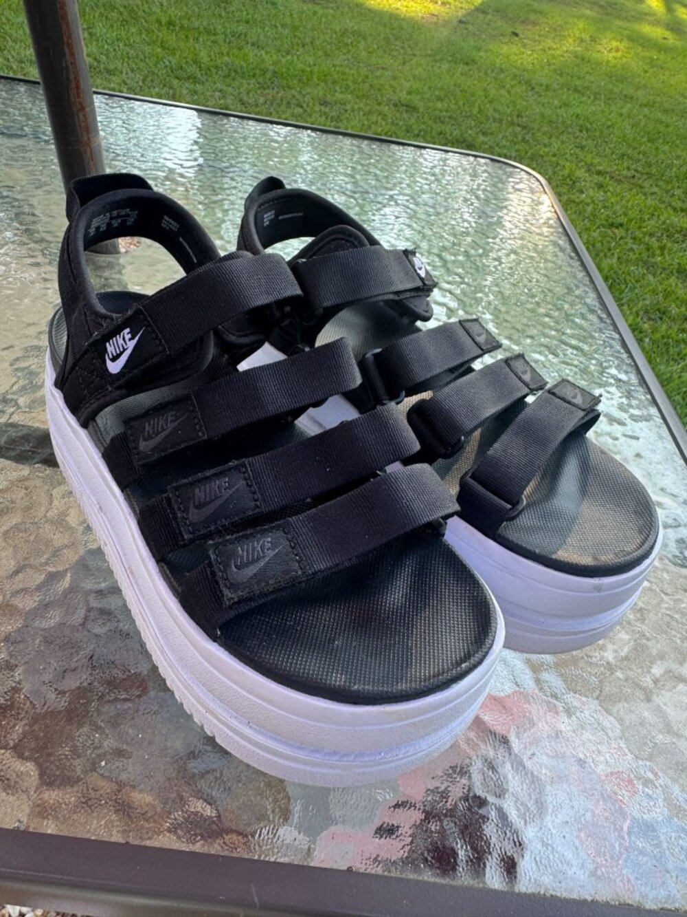 Nike Icon Classic Platform Womens black adjustable Strap footbed Sandals sz 8
